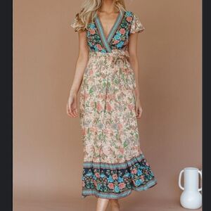 Pretty Garden Floral Maxi faux Wrap V-Neck Dress